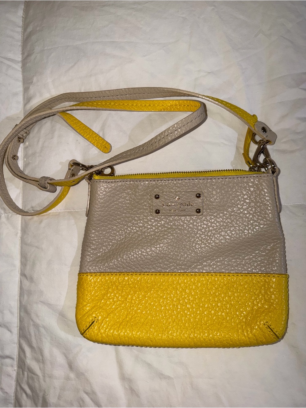 Kate Spade Two-Tone Beige and Yellow Pebbled Leather Crossbody
